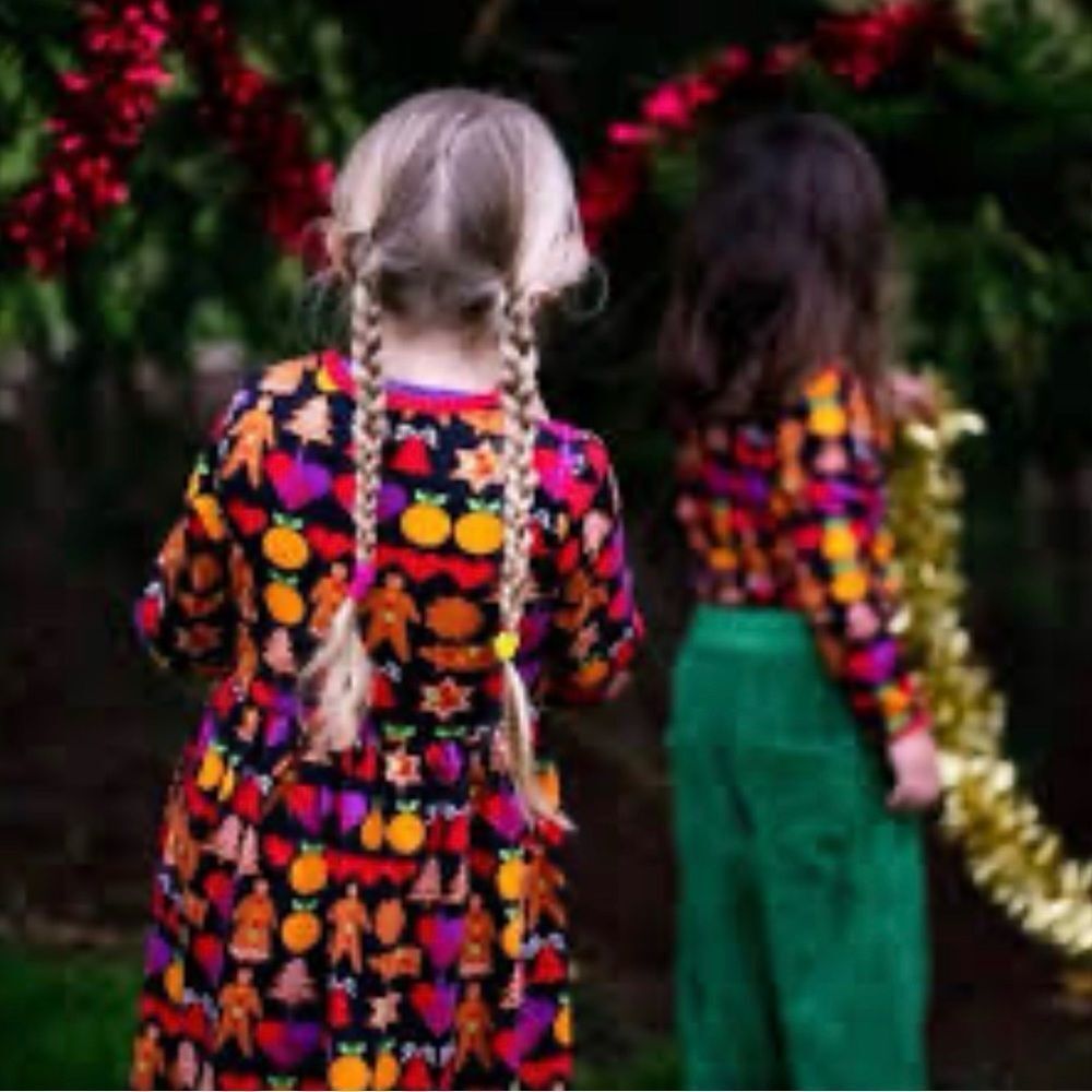 DUNS Gingerbread Holiday Print Dress Sz 116cm